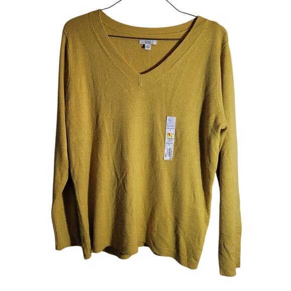 NWT Croft & Barrow Women's Yellow V-Neck Sweater Sz XL Minimalist Neutral Cozy - Picture 8 of 9